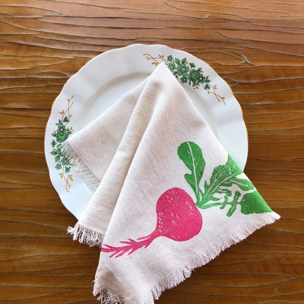 Lot de 2, 4, 6, 8 serviettes de table en coton imprimées à la main, légumes racines, décoration de cuisine de ferme, à faire votre propre ensemble, fête des mères