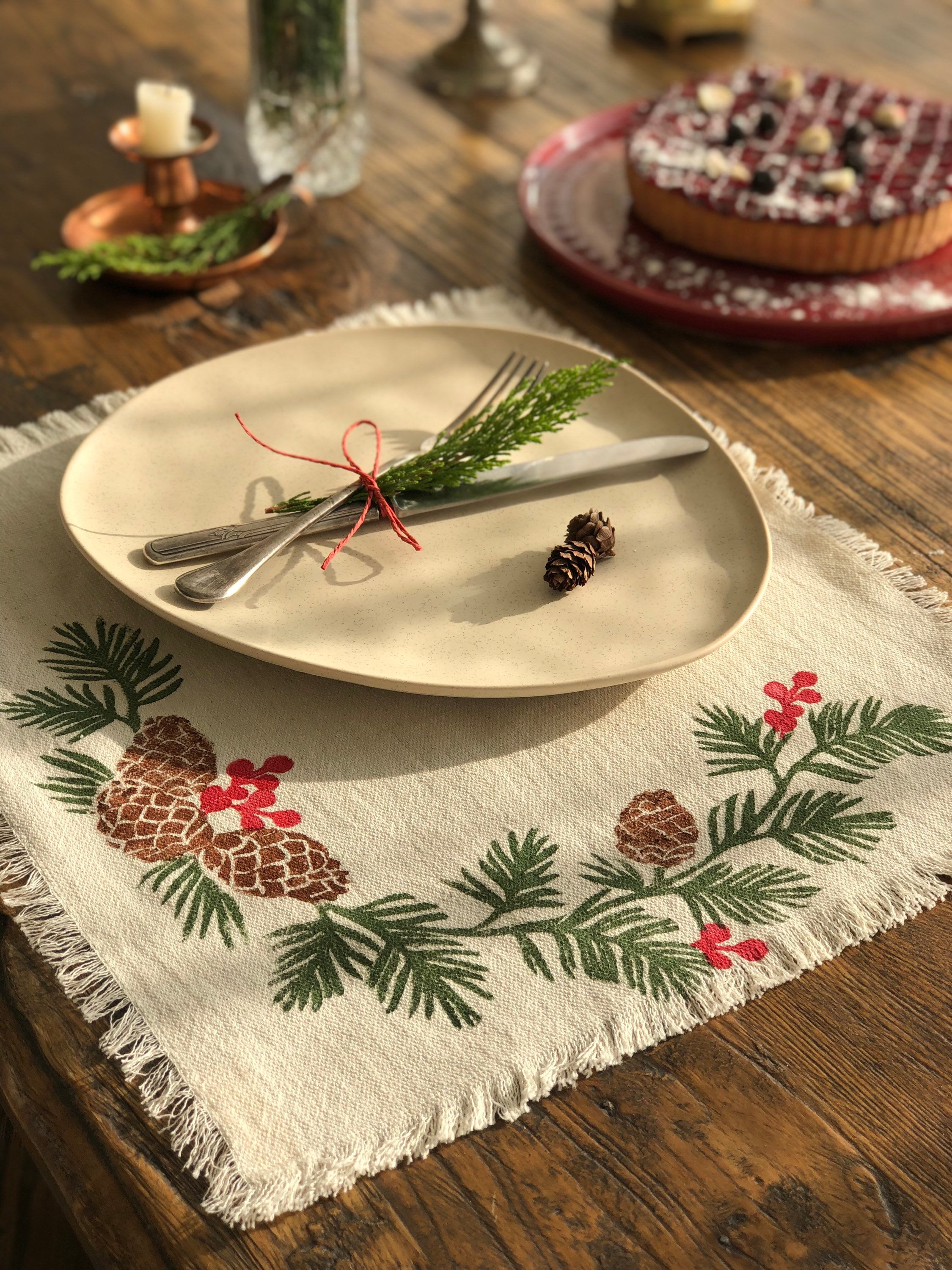 Christmas Handprinted Placemat Set 2, 4, Thanksgiving Dinner Table