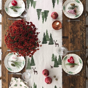 Christmas Cotton Table Runner, Handprinted Winter Table runner, Custom Table Runner, Pine printed runner, Table Decoration, Christmas Gift image 4