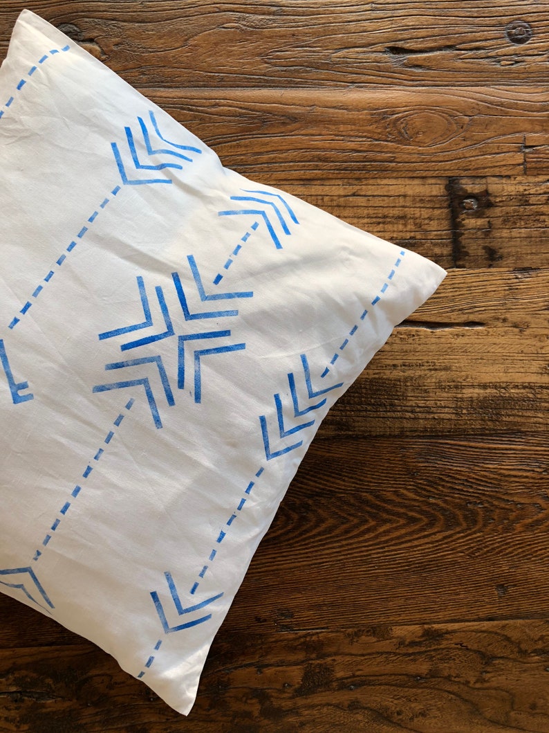 Block Printed African Style Linen Pillow Cover, Handprinted Geometric Decorative Pillow Case, Boho Cushion, Mothers Day Gift, Gift for Mum image 2