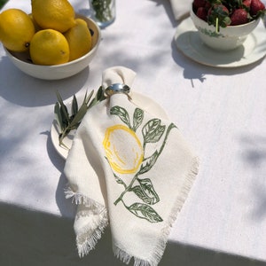 Lemon Table Napkin Set of 2,4 Handprinted Natural Cotton Napkins, Veggie Napkins, Thanksgiving Dinner Table, Summer Tables, Gift for Mom image 4