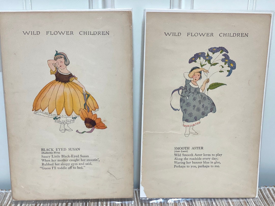 6 prints Wild Flower Children prints from 1918 by Jane Scott, poem by