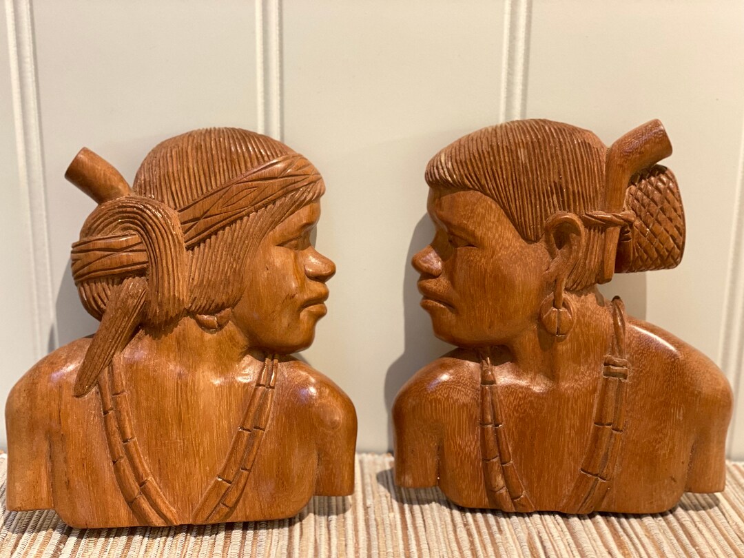 Antique Pair Carved Wood Couple Faces Wall Hanging Wall Art, African