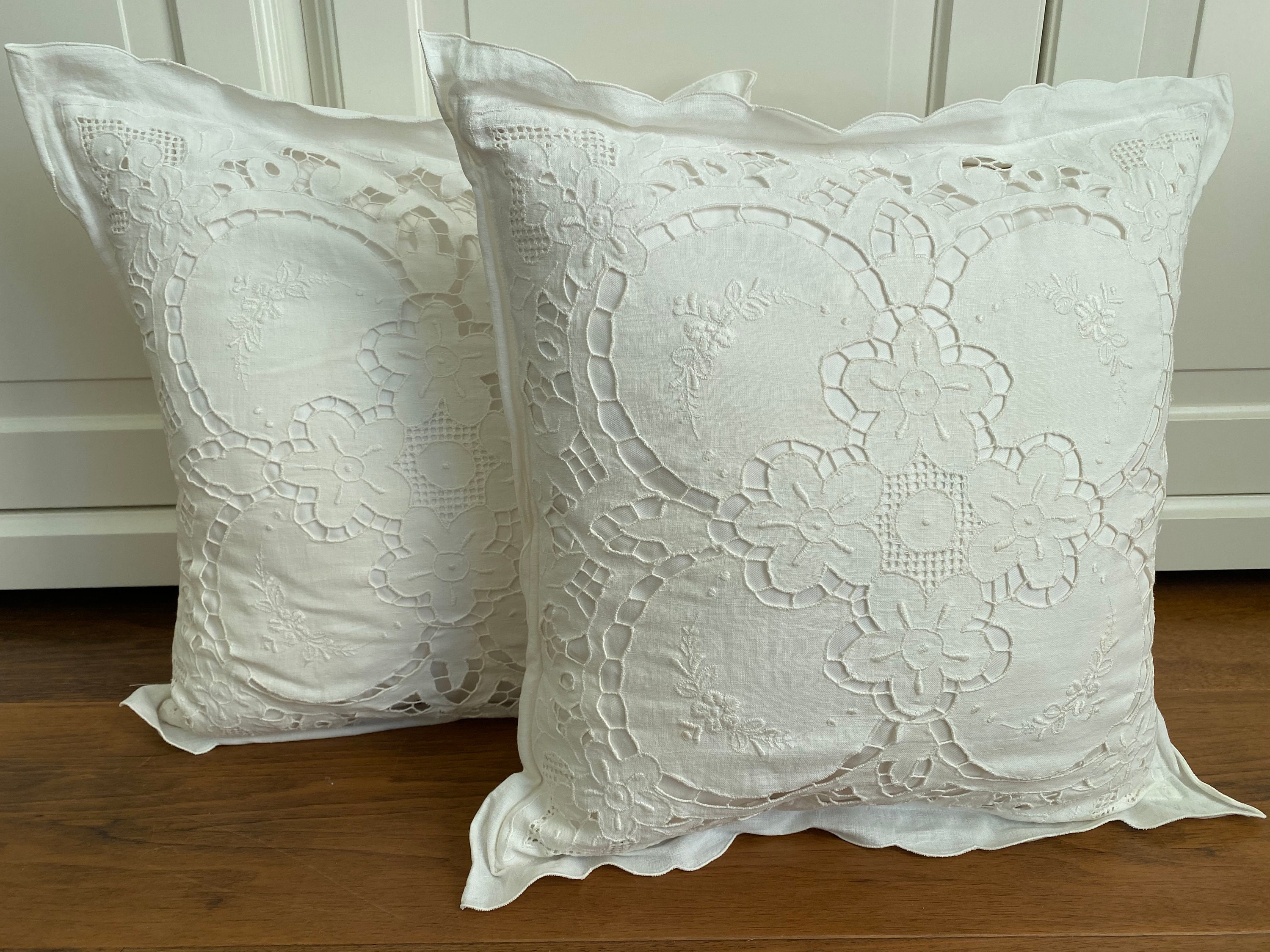 white eyelet throw pillows