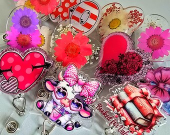 Valentine's Day Badge Reel | Floral Heart, Nurse ID Clip