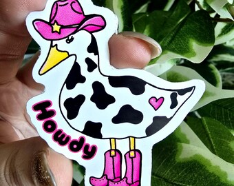 Pink Cowgirl Duck Howdy sticker | Vinyl Sticker