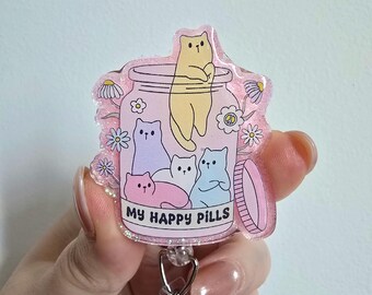 Cats badge reel, pink glitter