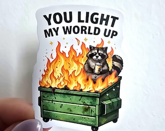 Funny Raccoon Dumpster Fire Sticker: You Light My World Up