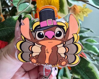 Thanksgiving Turkey Badge Reel | Acrylic Swivel Alligator Clip