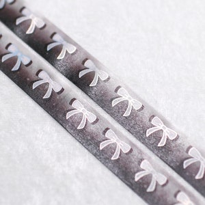 Sirenens Graf Grey | Schleife 15 mm Washi Muster | Süßes dunkelbraunes ästhetisches Farbverlaufsband Sampler Swatch Silber Holographische Folie