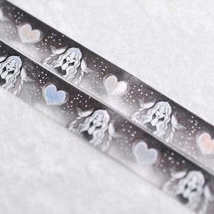 Sirenens Graf Grey | Sirene 15 mm Washi Muster | Dark Kaffee Braun Ästhetische Farbverlauf Dekorative Tape Sampler Swatch Silber Holographische Foiling