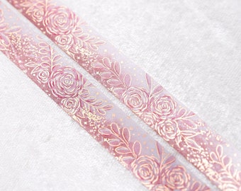 Glamorous Girl | Floral 15mm Washi Sample | Rose Gold Foil Flower Washi Tape Stationery Supplies Bullet Journal Letter Stationary For Girls