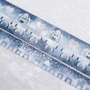 Sirenenfrost | 3er-Set | 15mm Washi Tape Set | Dark Winter Blau Silber Holographische Folie Verlauf Bündel Journal Zubehör Dekor Ästhetik
