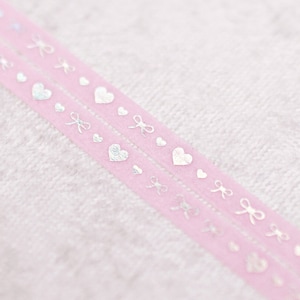 Pink Hearts & Bows | 5mm Washi Sample | Pink washi tape pastel washi tape Iridescent washi tape holo washi tape cute stationary pretty tape