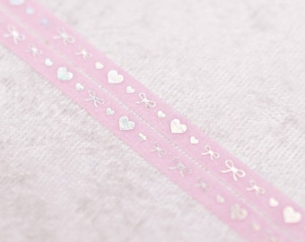 Pink Hearts & Bows | 5mm Washi Sample | Pink washi tape pastel washi tape Iridescent washi tape holo washi tape cute stationary pretty tape