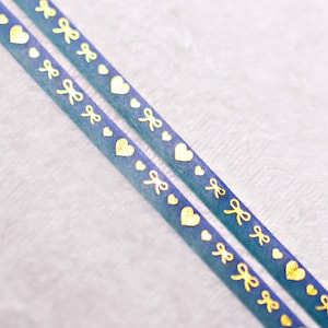 Deep Teal Hearts & Bows | 5mm Washi Sample | Gold washi tape gold foil washi tape set pen pal pretty tape aesthetic tape fairy washi tape