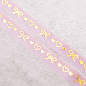 Pink Hearts & Bows | 7mm Washi Sample | Pink washi tape gold washi tape gold foil washi tape thin washi tape pretty tape aesthetic tape