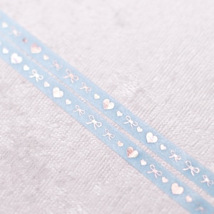 Light Blue Hearts & Bows | 5mm Washi Sample | Iridescent washi tape silver washi tape set pretty tape aesthetic tape fairy washi tape sample