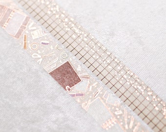 Stationery Lovers | Set of 2 | 15mm Washi Samples | Rose gold foil grid washi tape foil washi tape cute stationary cute office supplies