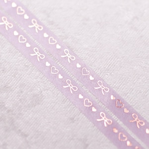 Lavendar Rose Hearts & Bows | 7mm Washi Sample | Rose gold foil thin washi tape gold washi tape gold foil washi tape samples aesthetic tape