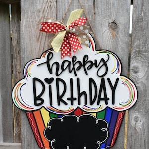 door sign birthday cupcake, chalkboard birthday cupcake, personalized birthday cupcake, happy birthday door sign,classroom birthday sign