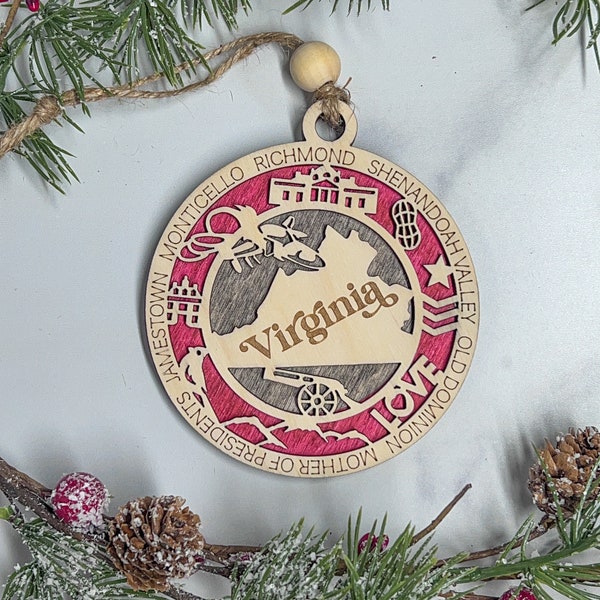 Virginia ornament, Virginia fan, personalized ornament, gift for her, gift for him, Gift for traveler, Virginia souvenir, Virginia magnet