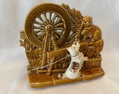 Vintage McCoy Pottery House Planter w Scottie Dog, Cat at Spinning Wheel. Ceramic Outdoor Plant Container. Fine Arts Ceramic Garden Planter