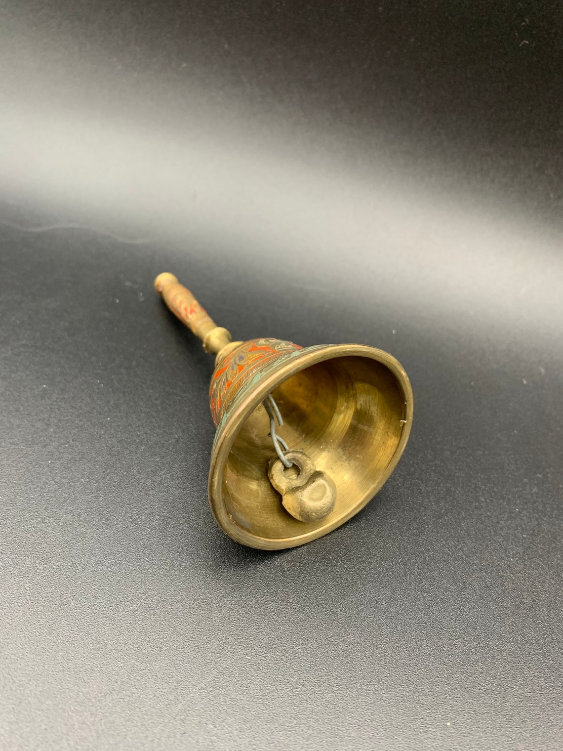 Vintage Brass Enamel Bell Tea or Dinner Time Etched Etsy