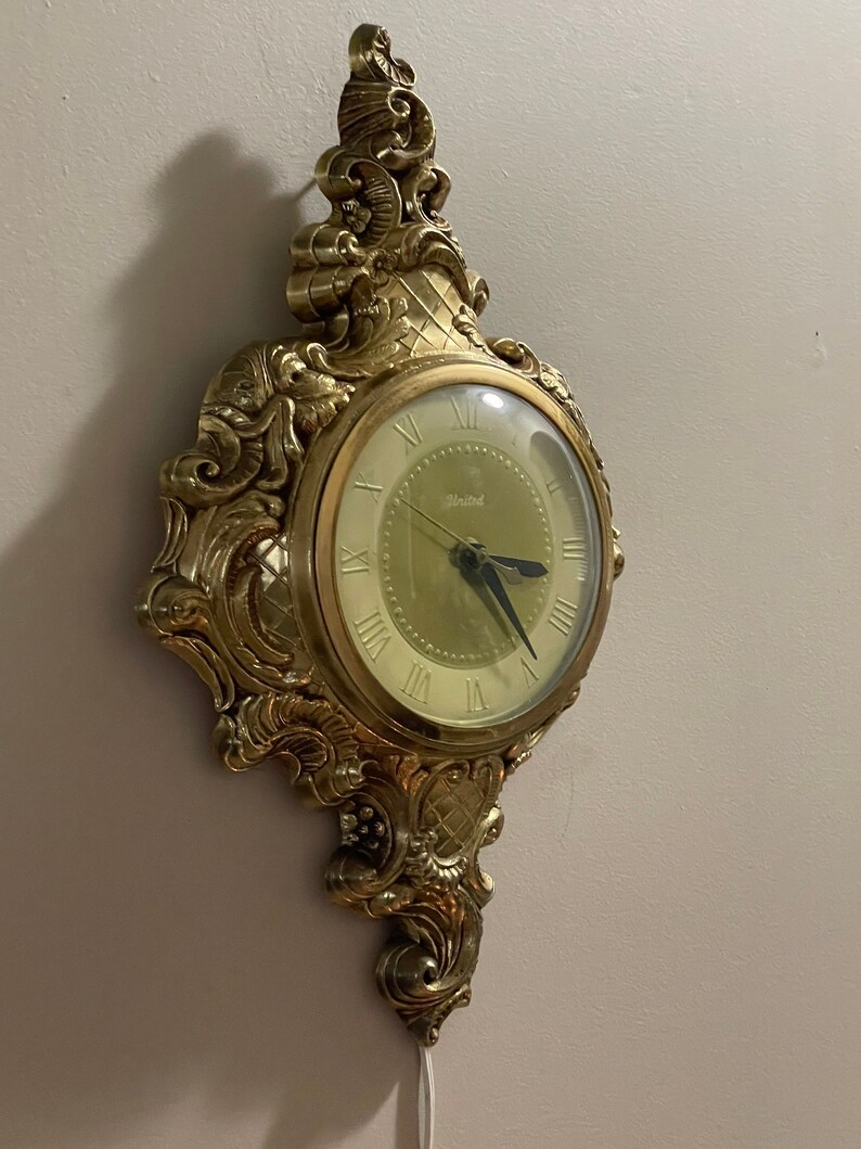 United 1950s Gold Wall Clock/ Antique Wall Clock/ French Style Etsy