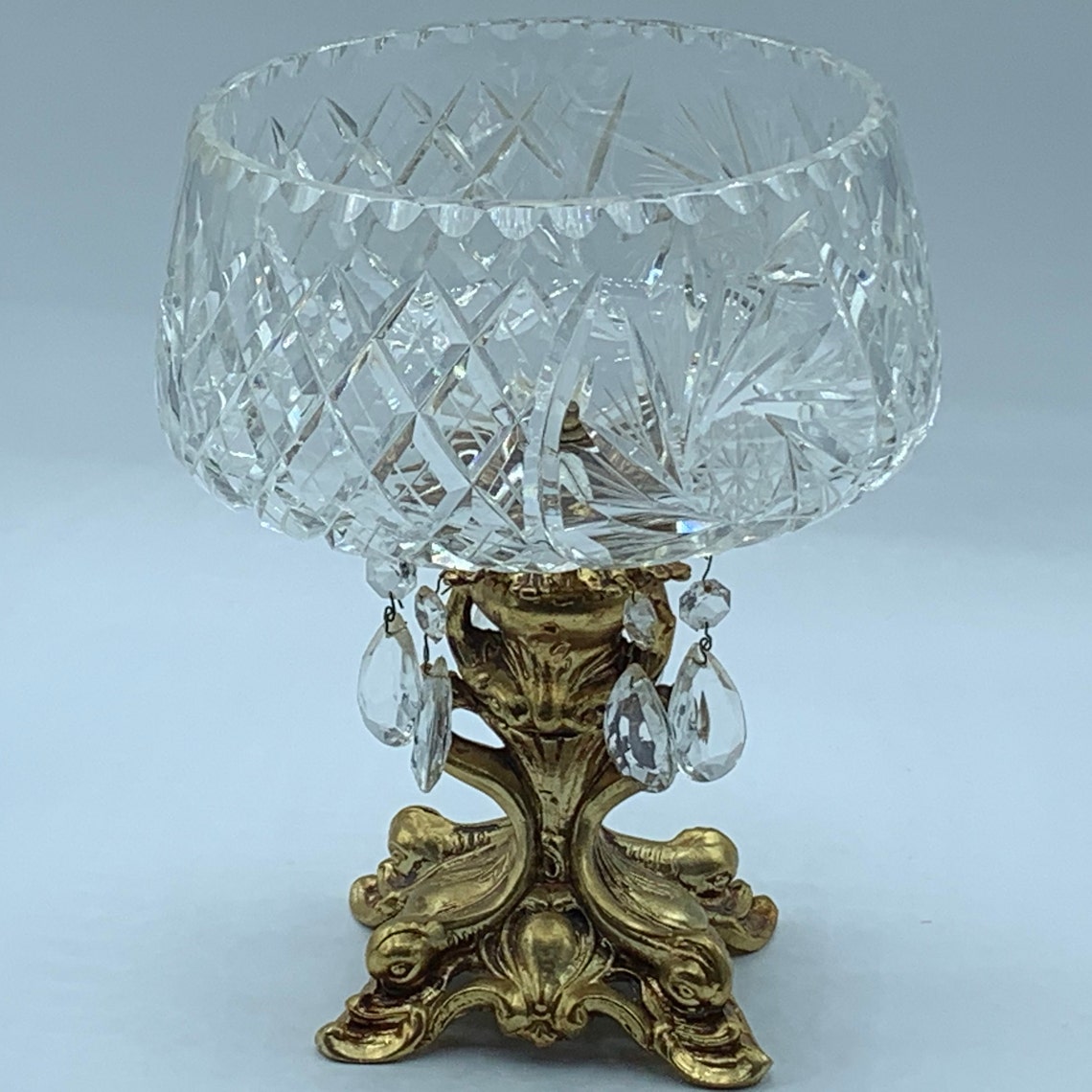 Vintage Crystal & Brass Base Pinwheel Pedestal Bowl 6 Etsy
