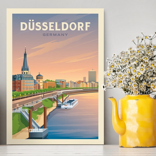 Dusseldorf Germany Print / Dusseldorf Illustration Poster / Dusseldorf Travel Poster / Home Decoration / Travel Gifts / Vintage Poster