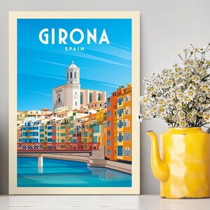 Impresión de la ciudad de Girona Cataluña España / Cartel de viaje de España / Cartel de la ciudad de Girona / Arte de la pared de Girona / Impreso en papel de alta calidad / Idea de regalo