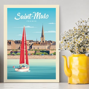 Cartaz de viagem de Saint-Malo França Bretanha / Ilustração de Saint-Malo / Impressão de Saint-Malo / Cartaz de França / Cartaz vintage / Presentes de viagem / Presente