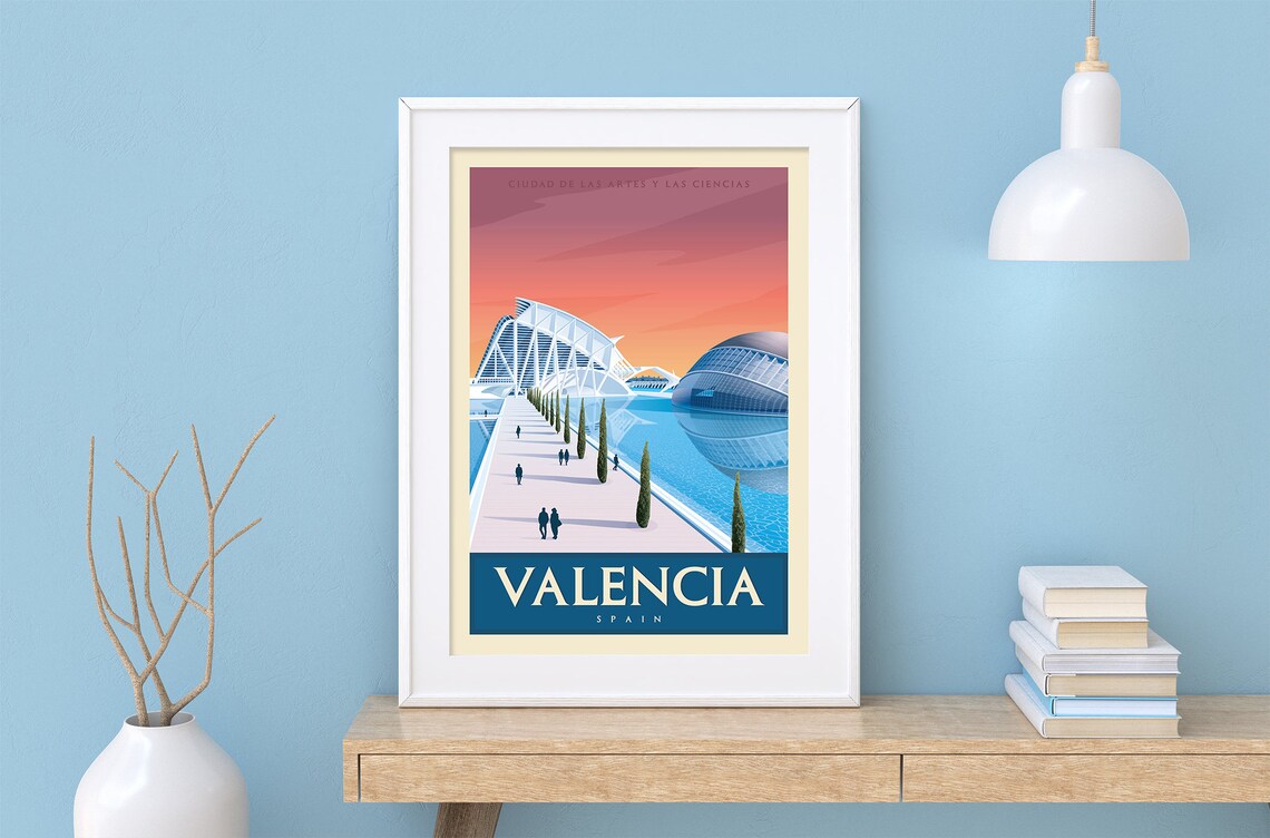 Valencia Spain Red Travel Poster / City of Arts and Sciences / Etsy