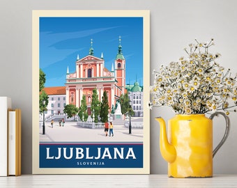 Ljubljana Slovenia Travel Poster / Ljubljana Vintage Illustration / Ljubljana City View / Slovenia Travel Poster / Travel Collection