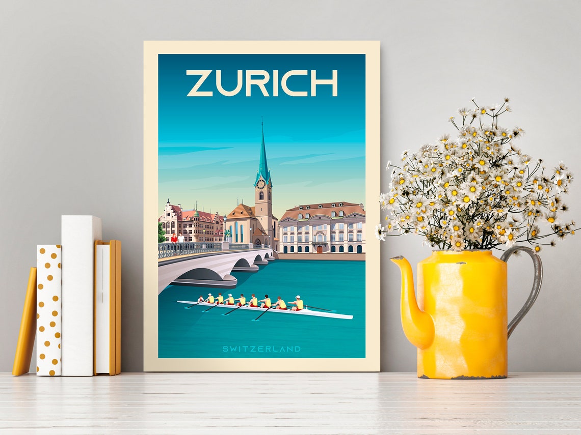 Zurich Switzerland Travel Poster Print / Zurich Vintage Etsy