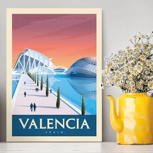 Valencia Spanje Rode Reisposter / Stad van Kunsten en Wetenschappen / Ciutat de les Arts i les Ciències / Wall Art / Stadsreizen Print / Europa