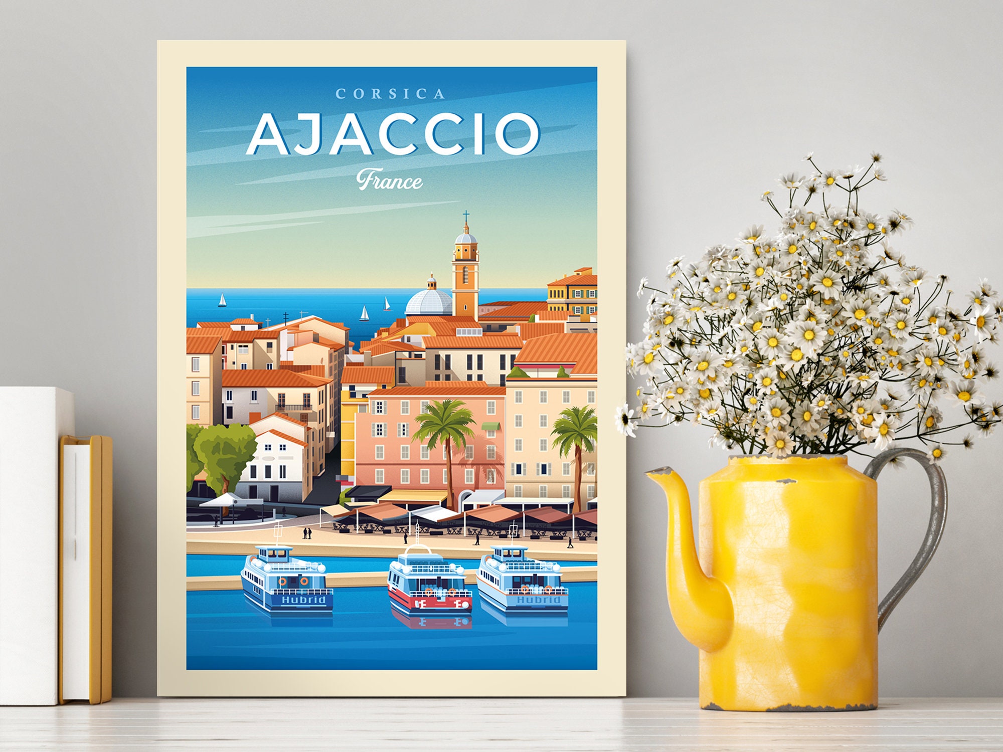 Ajaccio Korsika Frankreich Reise Poster / Ajaccio Korsika Illustration / Corsica Print / Frankreich Poster / Küsten Illustration / Vintage Poster
