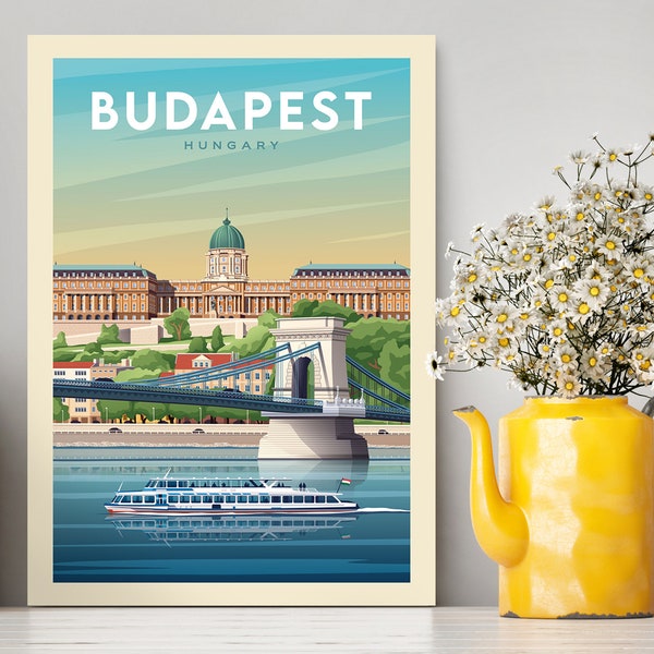 Budapest Hungary Travel Poster / Budapest Buda Castle Illustration / Budapest Travel Poster / Travel Gift /Vintage Poster /Travel Home Decor