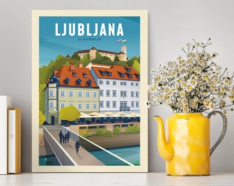 Ljubljana Slovenia Travel Poster / Travel Collection / Ljubljana Vintage Print / Ljubljana Illustration / SLovenia Travel Poster
