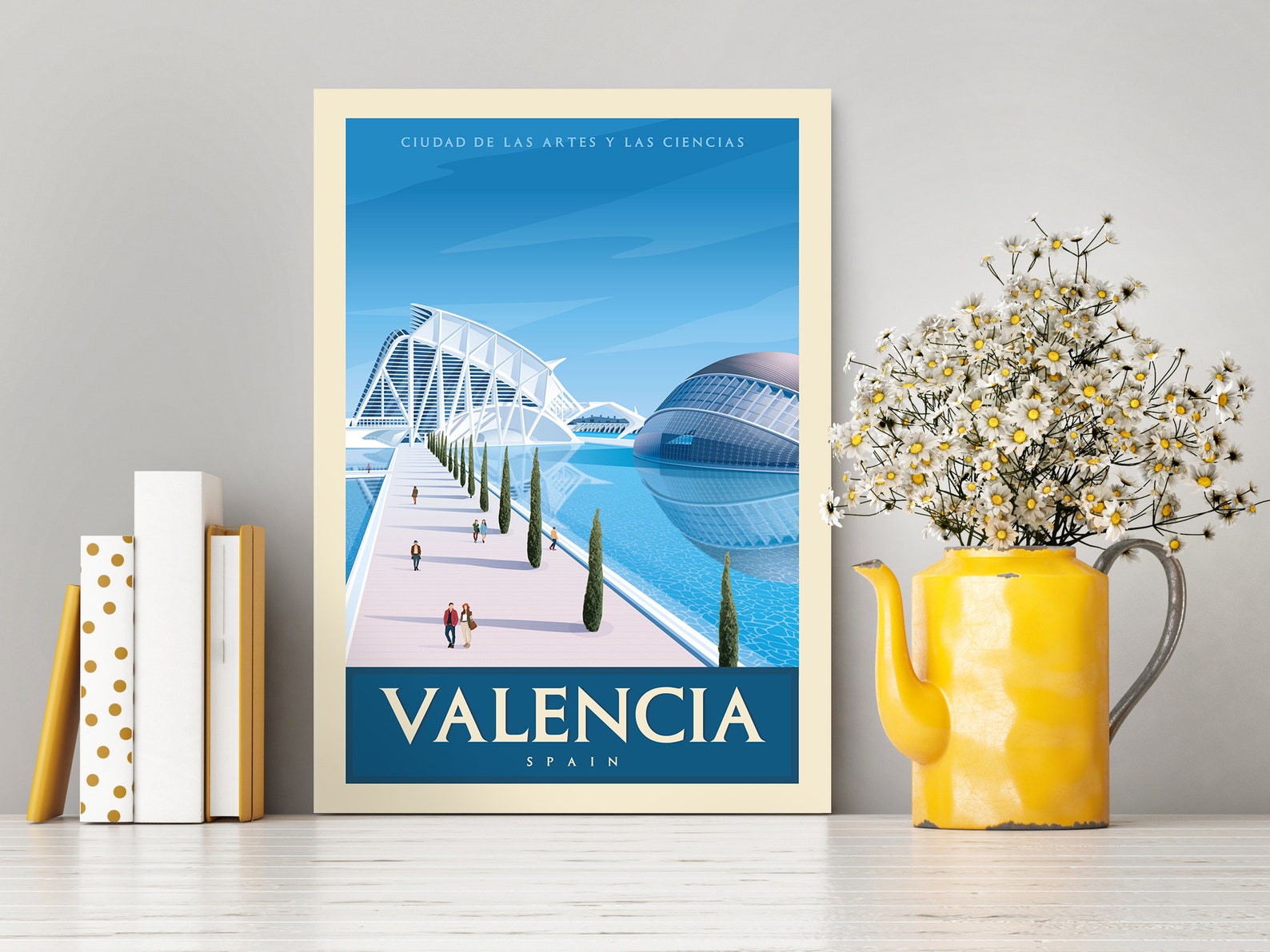 Valencia Spain Blue Travel Poster Attractive Wall Art Framed Etsy