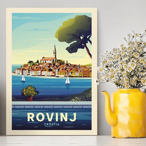 Rovinj Kroatien Reise Poster Retro Styel / Rovinj Illustration / Rovinj Poster ohne Rahmen / Travel Collection Geschenk / Adria Print