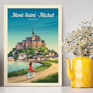 Mont Saint-Michel Normandía Francia Cartel de viaje / Mont Saint-Michel Ilustración / Mont Saint-Michel Print / Francia Cartel / Vintage Poster