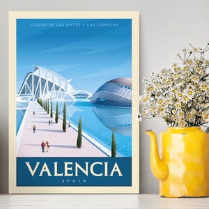 Valencia Spain Blue Travel Poster / Valencia Illustration / Valencia Print / Valencia Poster / Travel Collection / Travel Gifts / Vintage