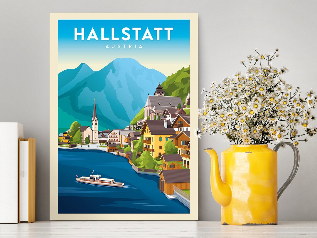 Hallstatt Austria Poster / Hallstatt Illustration / Hallstatt Print ...