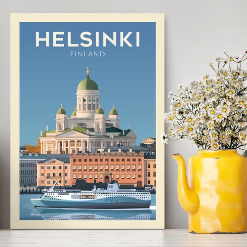 Helsinki Print Vintage Finland Helsingfors Travel Poster Etsy