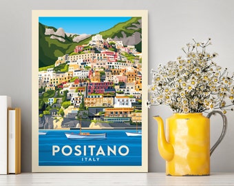 Positano Italy Print / Positano Illustration / Travel Gifts / Amalﬁ Coast Print / Italy Poster / Housewarming Gift / Vintage City Poster