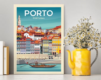 Affiche de voyage de Porto Portugal / Illustration vintage de Porto / Impression de Porto / Collection Travell / Cadeaux de voyage / Cadeau de pendaison de crémaillère / Art mural