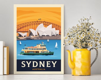 Impression de Sydney Australie | Affiche de voyage Australie | Cadeaux Australie | Opéra de Sydney | Affiche de voyage mondiale | Paysage urbain minimaliste