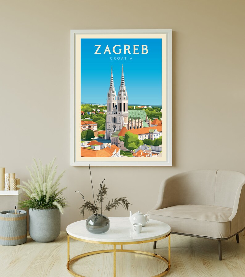 Zagreb Croatia Travel Poster / Zagreb Illustration / Croatia Etsy